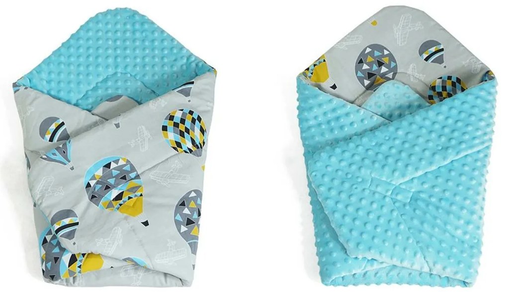 Baby Nellys  Wrap de înfășat reversibil Minky - Balon, Minky - albastru deschis