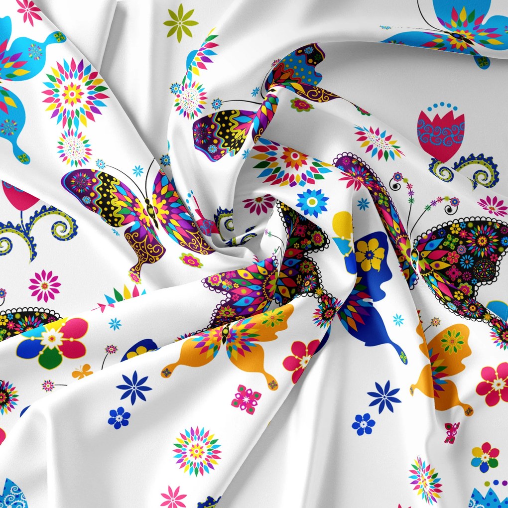Lenjerie de pat din microfibra alb, COLORED BUTTERFLY