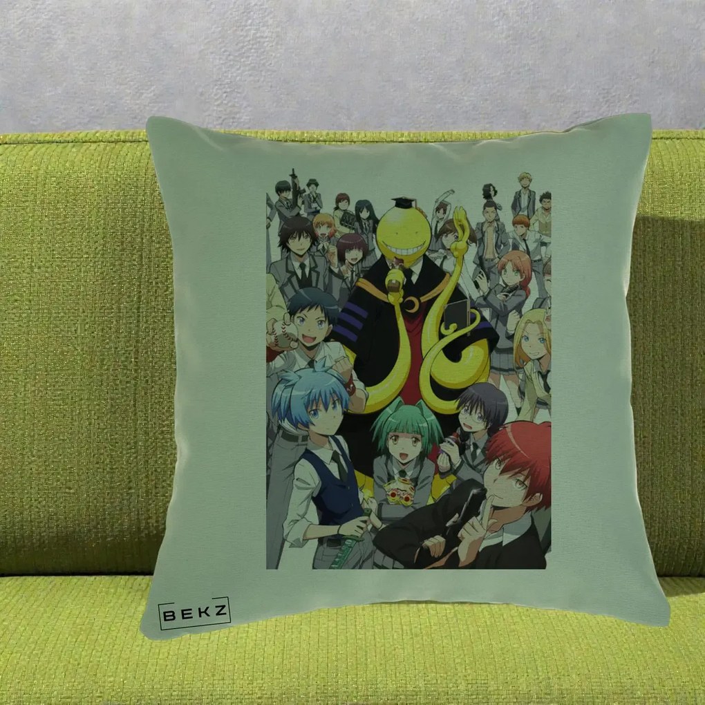 Perna Personalizata Assassination Classroom Grup Complet Anime, 40x40 cm, Verde, Husa Detasabila, Perna Inclusa, BEKZ®