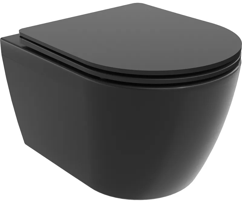 Mexen Carmen vas de toaletă Rimless cu capac slim cu închidere lentă , duroplast, Negru mat - 30881085