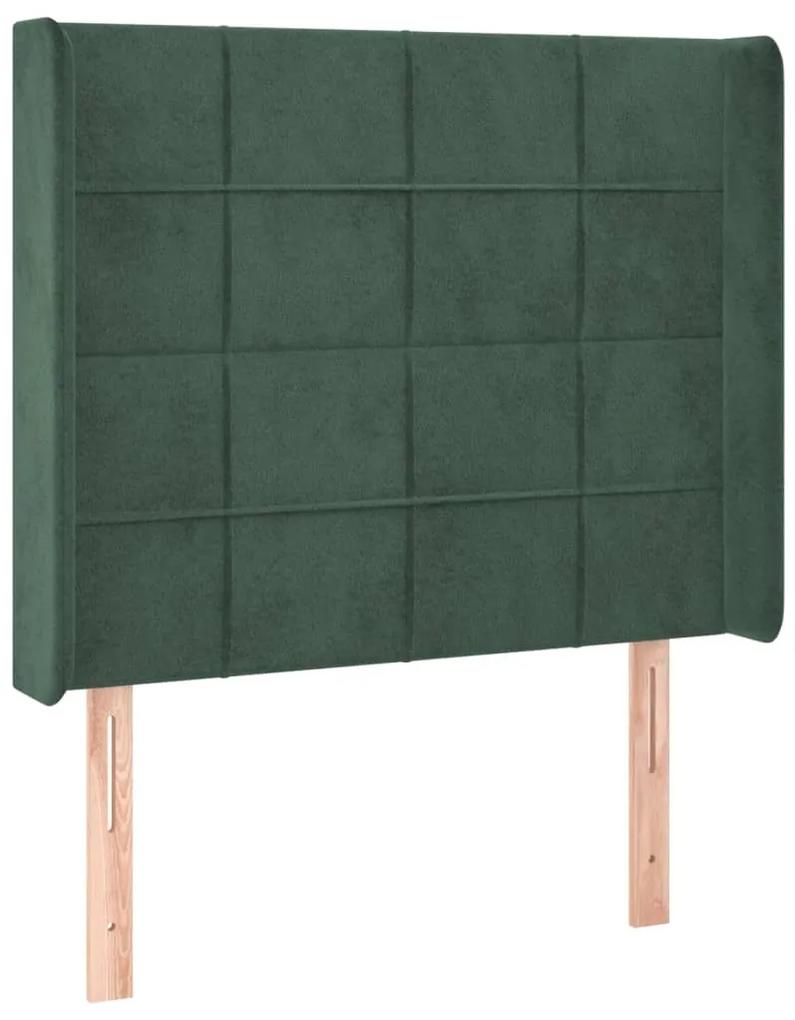 3119625 vidaXL Tăblie pat cu aripioare verde închis 103x16x118/128 cm catifea
