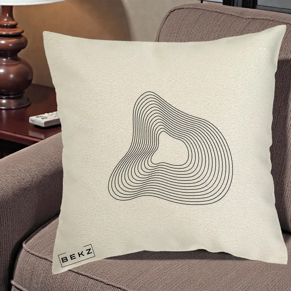 Perna Decorativa Abstract Linii Organice, 40x40 cm, Ecru, Husa Detasabila, Perna Inclusa, BEKZ®