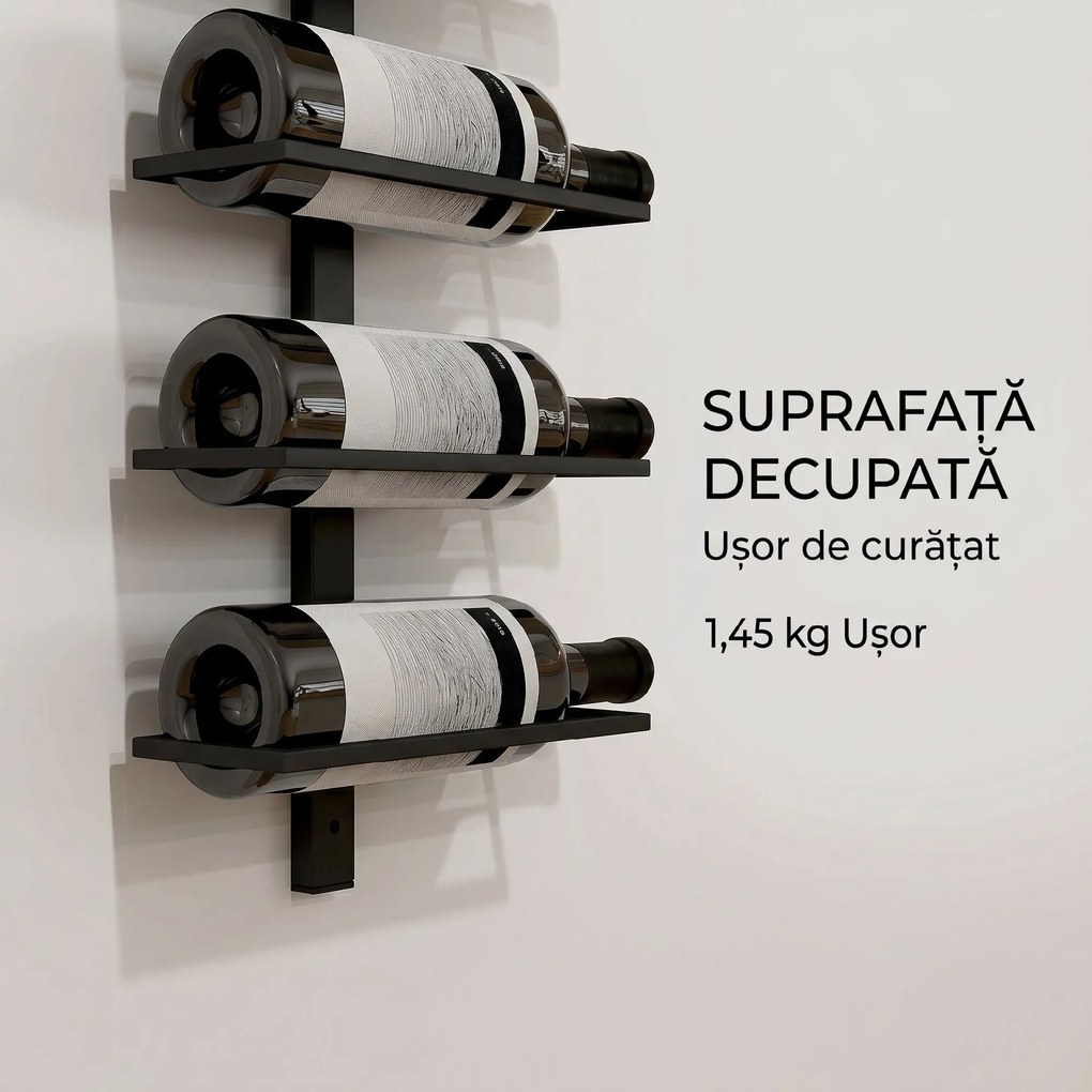 HOMCOM Suport pentru Sticle de Vin cu Montare pe Perete, 27x10x116 cm, Negru | Aosom Romania
