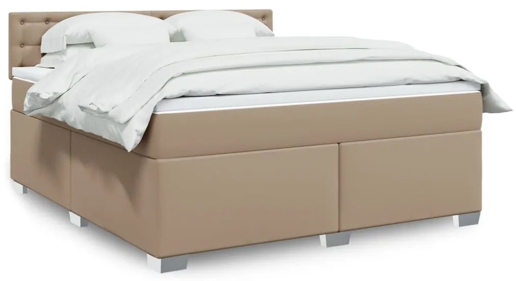 3288435 vidaXL Pat box spring cu saltea, cappuccino, 180x200cm piele ecologică