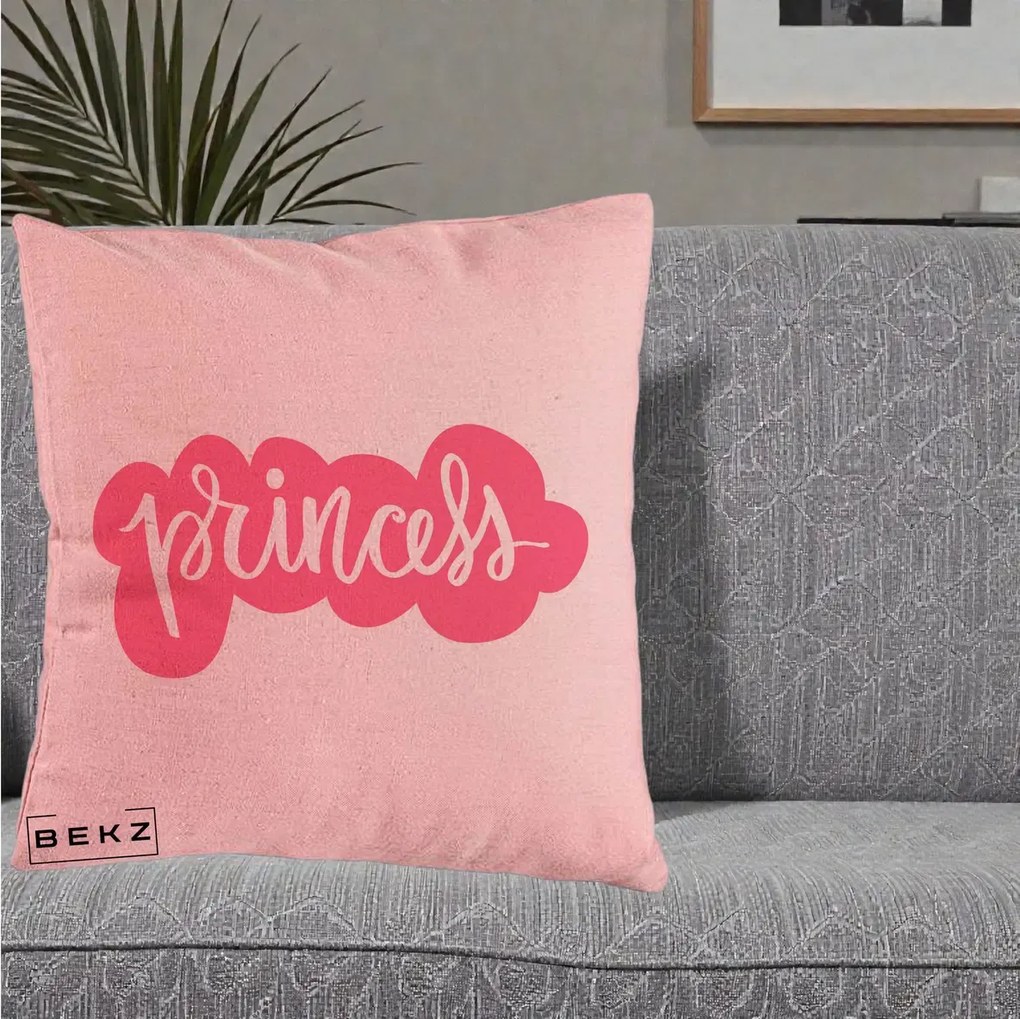 Perna Decorativa Princess Text Roz, 40x40 cm, Roz, Husa Detasabila, Perna Inclusa, BEKZ®