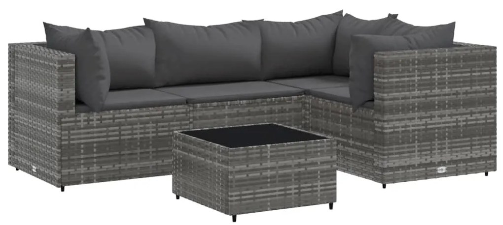 3308082 vidaXL Set mobilier de grădină cu perne, 5 piese, gri, poliratan