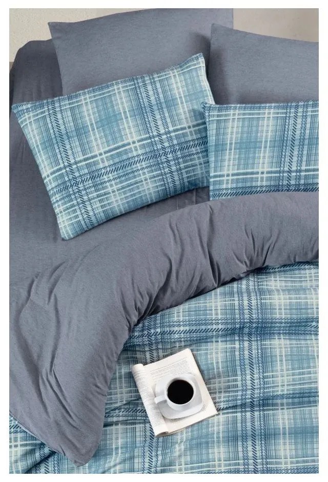 Lenjerie de pat albastră pentru pat dublu/canapea extinsă cu cearceaf inclus/cu 4 piese 200x220 cm Ekose – Mila Home