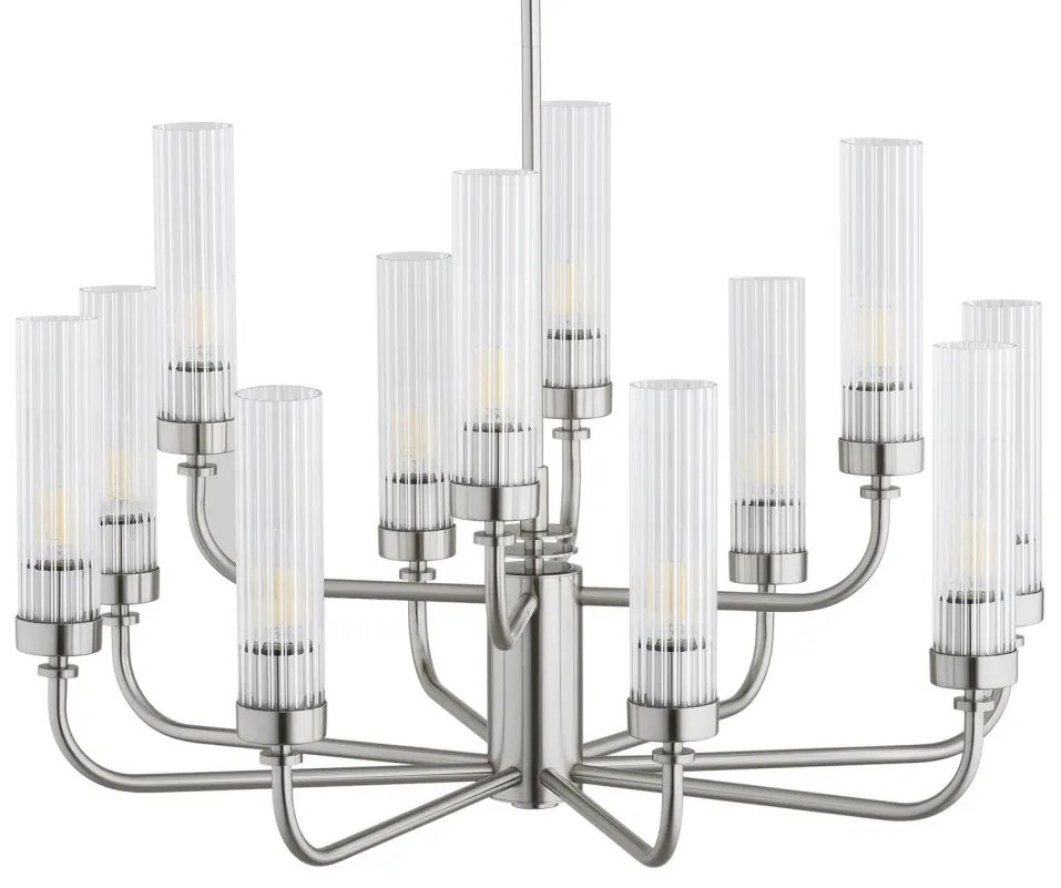 Candelabru 12 brate, otel nickel, sticla canelata PRESTON 5088