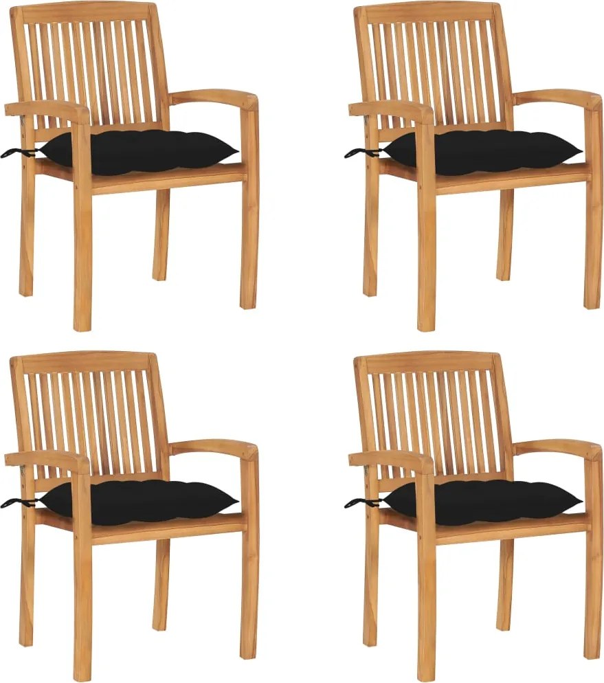 vidaXL Scaune de grădină stivuibile cu perne, 4 buc., lemn masiv tec