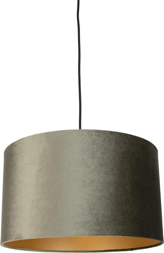 Lampă suspendată neagră cu ștecher și abajur verde cu interior auriu 35cm - Cavalux