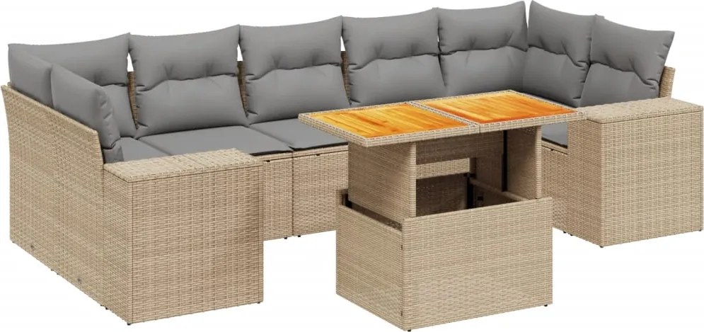 vidaXL Set canapele de grădină, 8 piese, cu perne, bej, poliratan