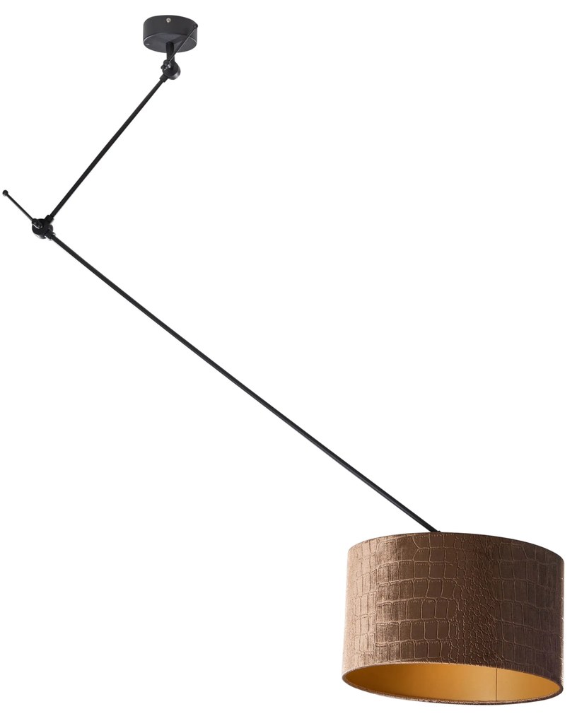 Lampă suspendată neagră cu abajur de catifea cu design crocodil 35cm - Blitz