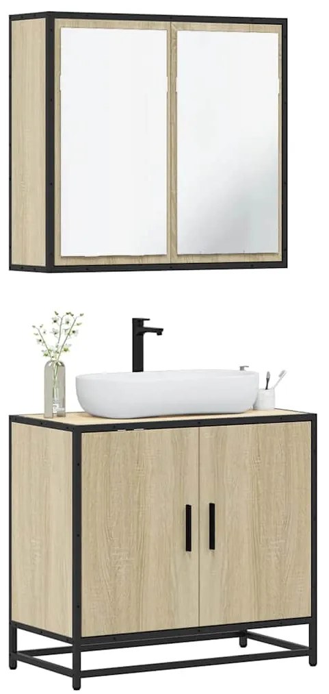 vidaXL Set mobilier de baie, 2 piese, stejar sonoma, lemn prelucrat