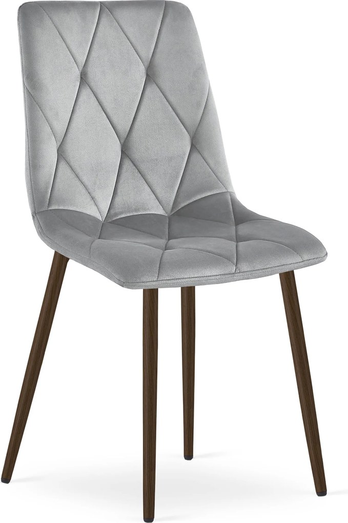 Set 4 Scaune Bucatarie/Dining Fido Picioare Finisaj Lemn Culoare Nuc , Catifea Gri Deschis