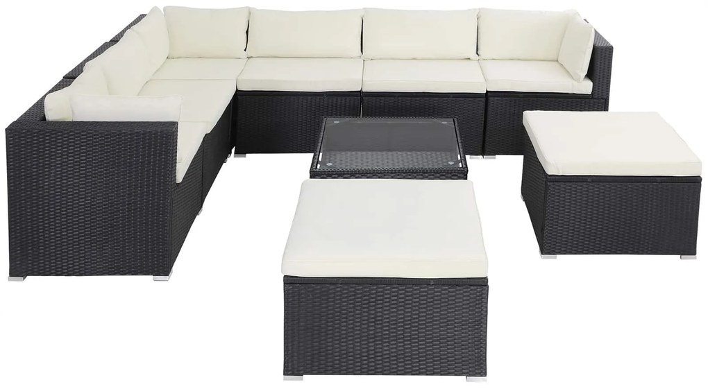 Deuba Set rattan de gradina XXL - perne negre/crem
