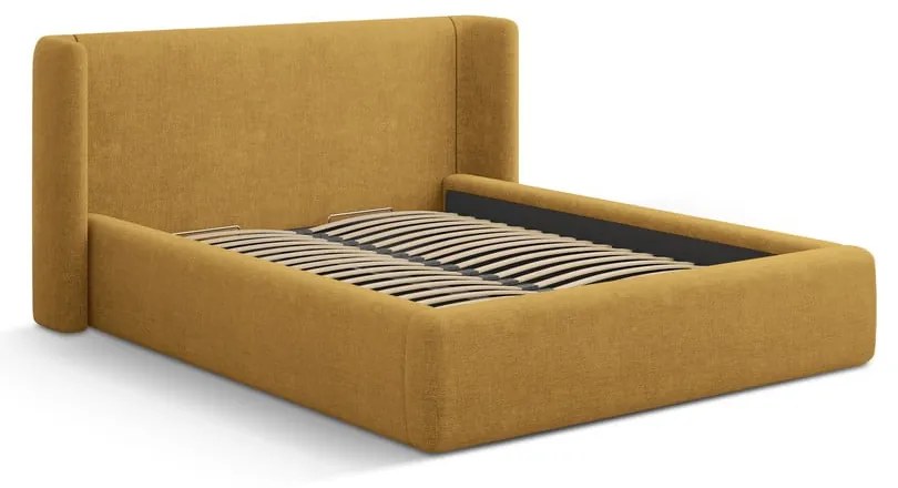 Pat matrimonial galben muștar tapițat cu spațiu de depozitare cu somieră 200x200 cm Jason – Windsor & Co Sofas