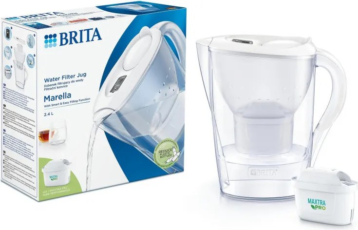 Cană de filtrare a apei Brita Marella Cool Memo, 2,4 l, indicator electronic Memo, filtru Maxtra Pro, fără BPA, alb