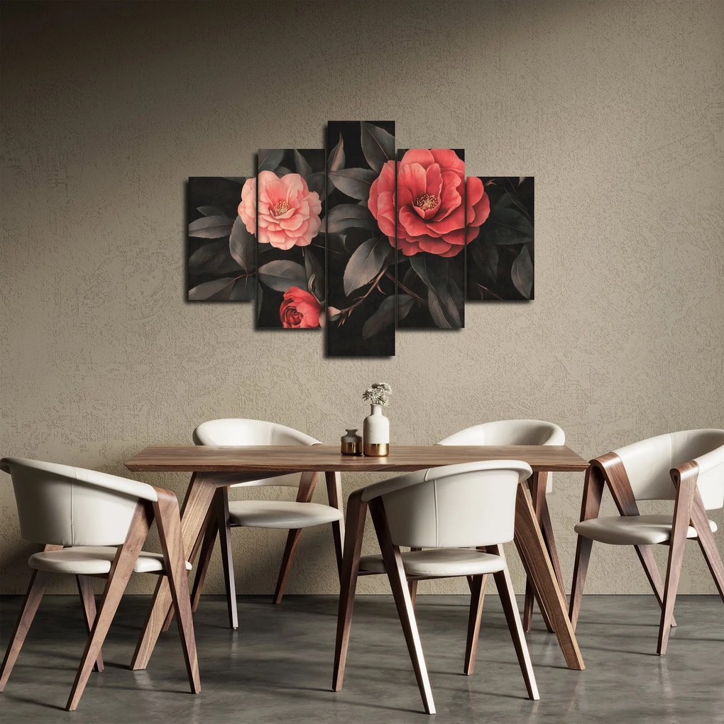 Tablou - Flori roșii pe fundal întunecat (150x105 cm)