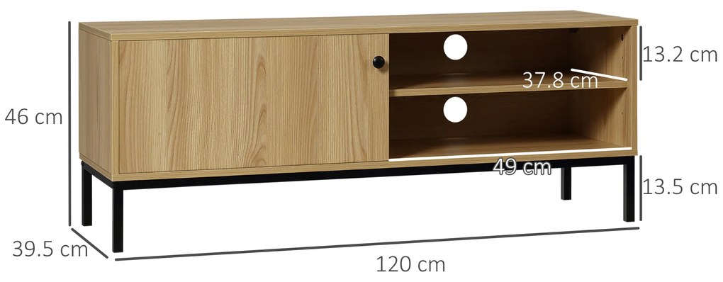HOMCOM Stand TV max. 50 inch 3 compartimente 2 pasaje pentru cabluri cu ușă culisantă - dim. 120L x 39,5l x 46H cm | Aosom Romania