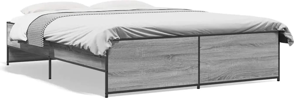 vidaXL Cadru de pat, gri sonoma, 160x200 cm, lemn prelucrat și metal