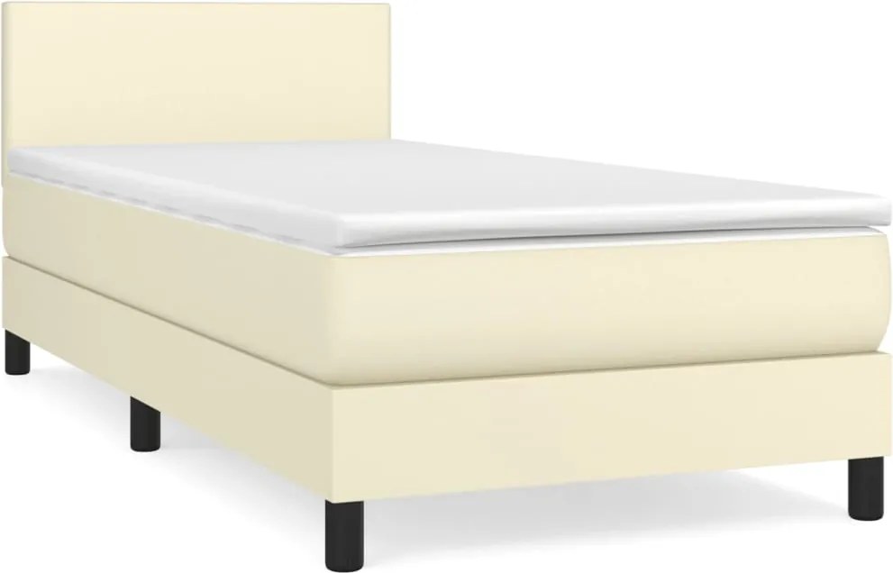 vidaXL Pat box spring cu saltea, crem, 100x200 cm, piele ecologică
