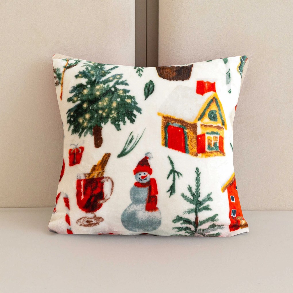 Husa din microplus pentru perna FESTIVE MAGIC 45x45 cm, alb