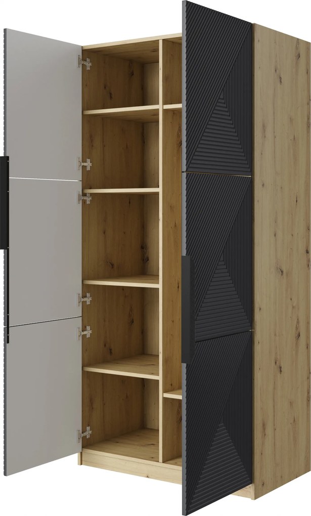 Dulap Asha 100 cm și mânere metalice - artisan / rivier piatra mat / mânere negre
