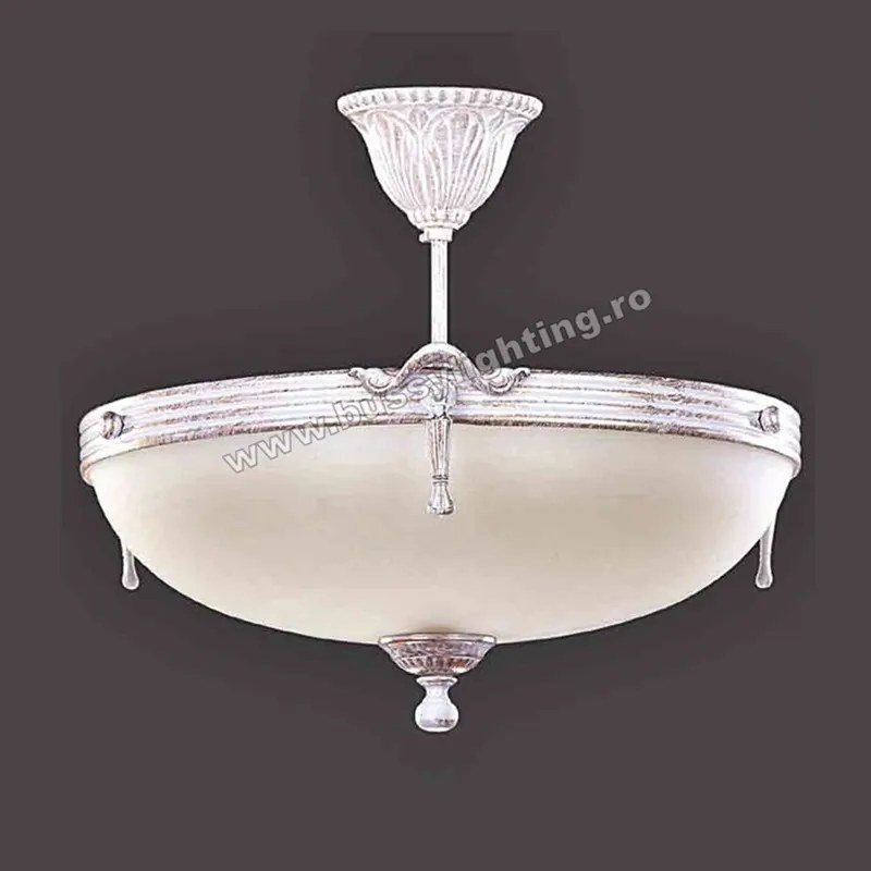 Lustra Malawi cu Diam 33 cm, Desing Clasic, Alb Patinat, Abajur Crem - Bussy Lighting 3075-70-42A