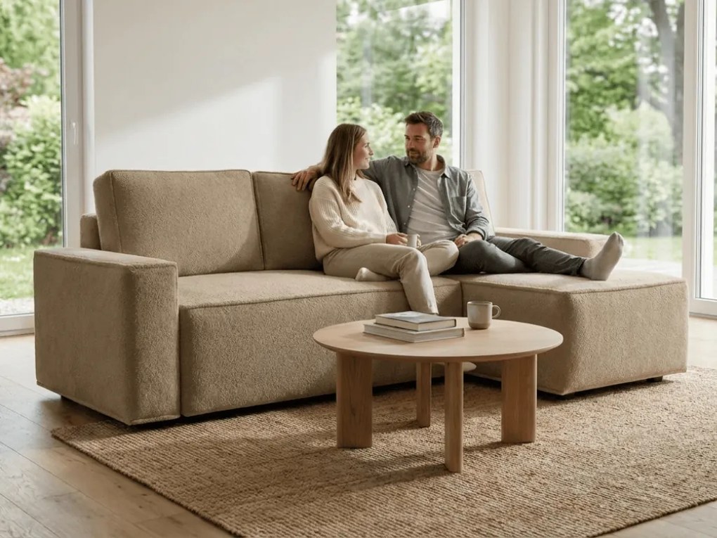 Coltar extensibil reversibil L SMART BOUCLE 232x143 cm, bej inchis