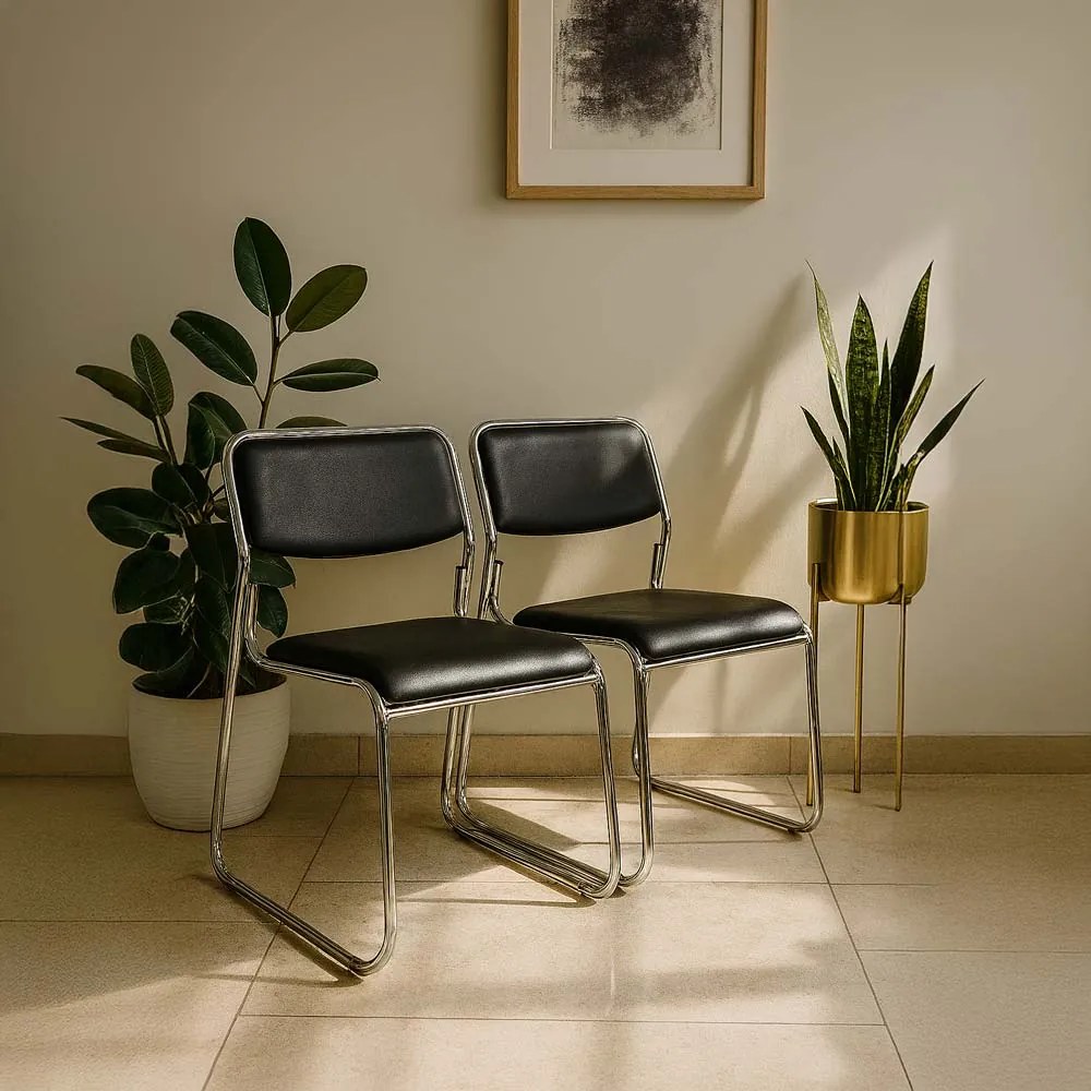 Scaun de așteptare HRC 604 negru din piele ecologică suprapozabil