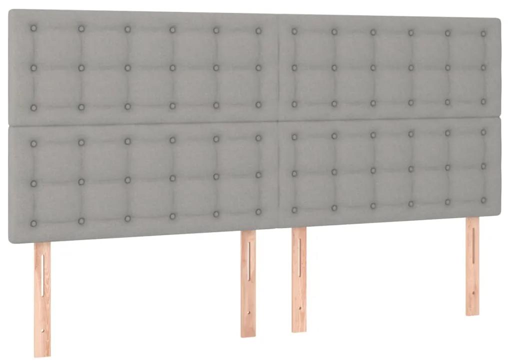 Pat continental cu saltea, gri deschis, 160x200 cm, textil Gri deschis, 160 x 200 cm, Nasturi de tapiterie
