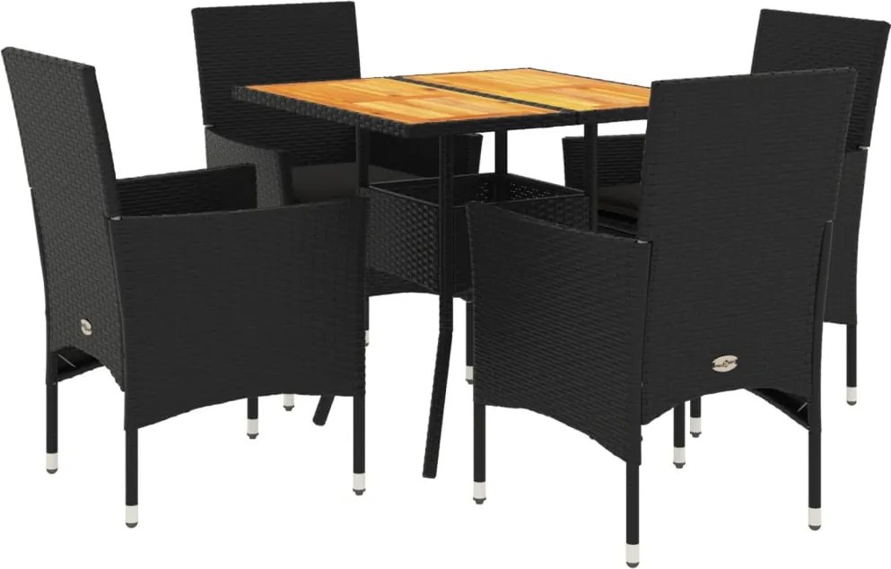vidaXL Set mobilier grădină perne 5 piese negru poliratan/lemn acacia