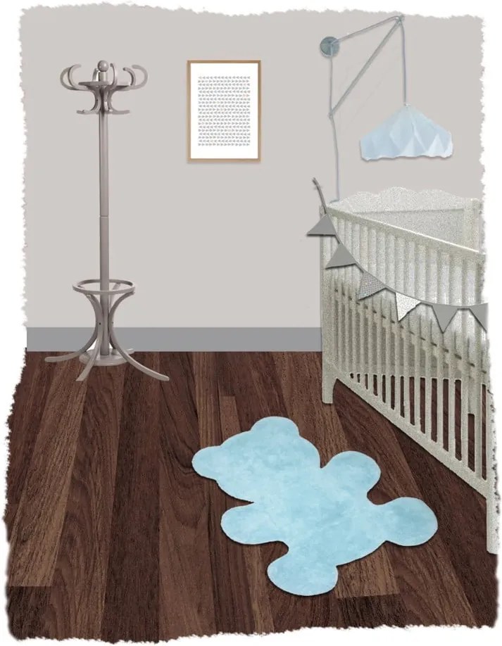 Covor lucrat manual pentru copii Nattiot Little Teddy, 80 x 100 cm, albastru