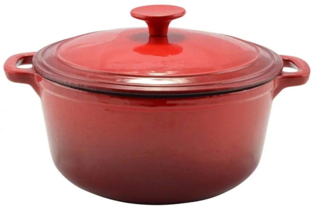 Oală din fontă emailată cu capac 24 cm, 4L – Perfect Home 12012, roșie, păstrează aromele, ideală pentru supe sau tocănițe