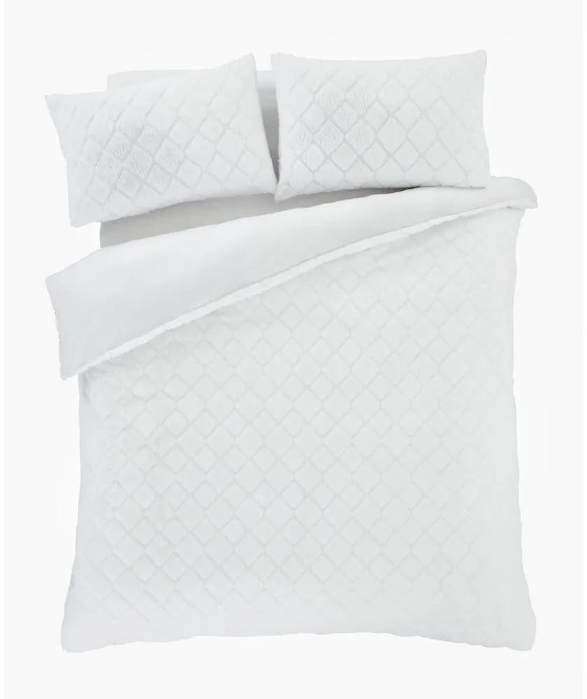 Lenjerie de pat albă din micropluș pentru pat dublu 200x200 cm Cosy Diamond – Catherine Lansfield