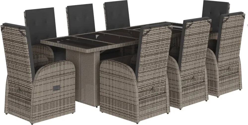 vidaXL Set mobilier grădină cu perne, 9 piese, gri, poliratan