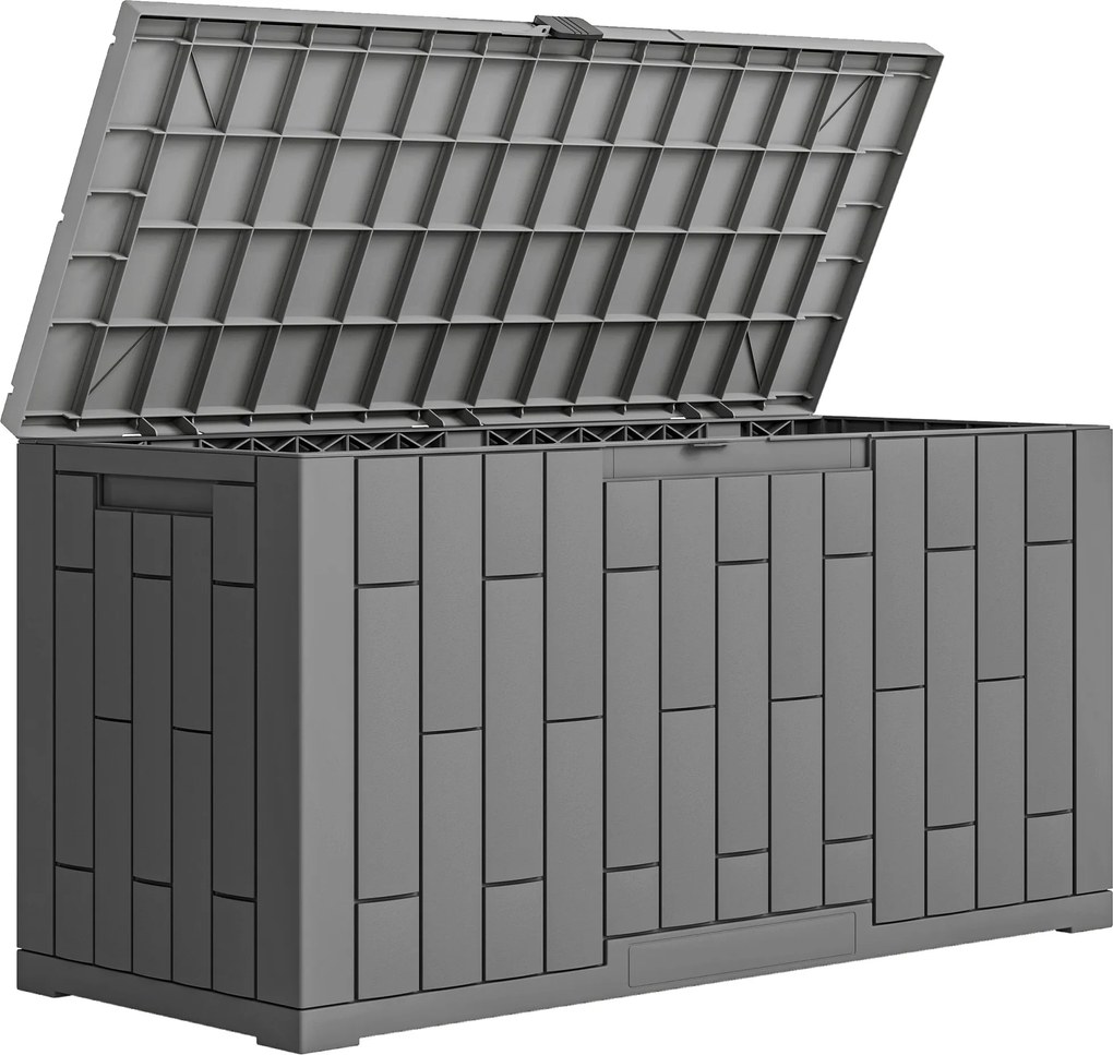 Outsunny Ladă de Depozitare pentru Grădină 227L din Rășină Rezistentă la Apă și UV cu Închidere, 106,5x43x54,5 cm, Gri | Aosom Romania