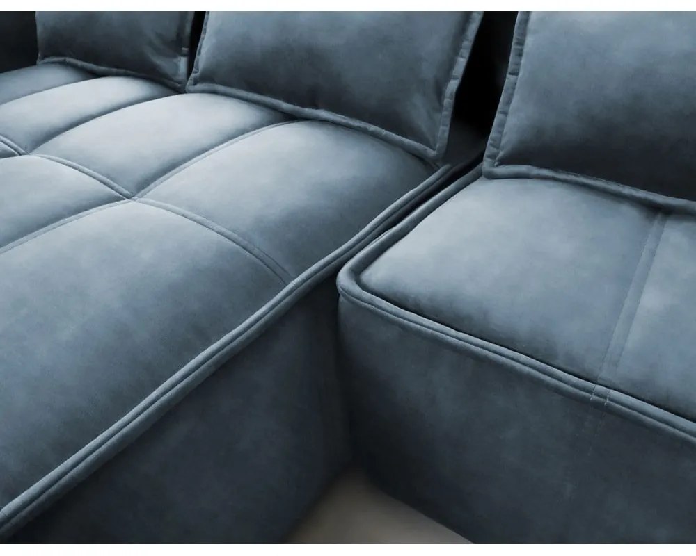 Colțar albastru extensibil/cu spațiu de depozitare cu tapițerie din catifea (cu colț pe partea stângă/cu șezlong) Campo – ELTAP