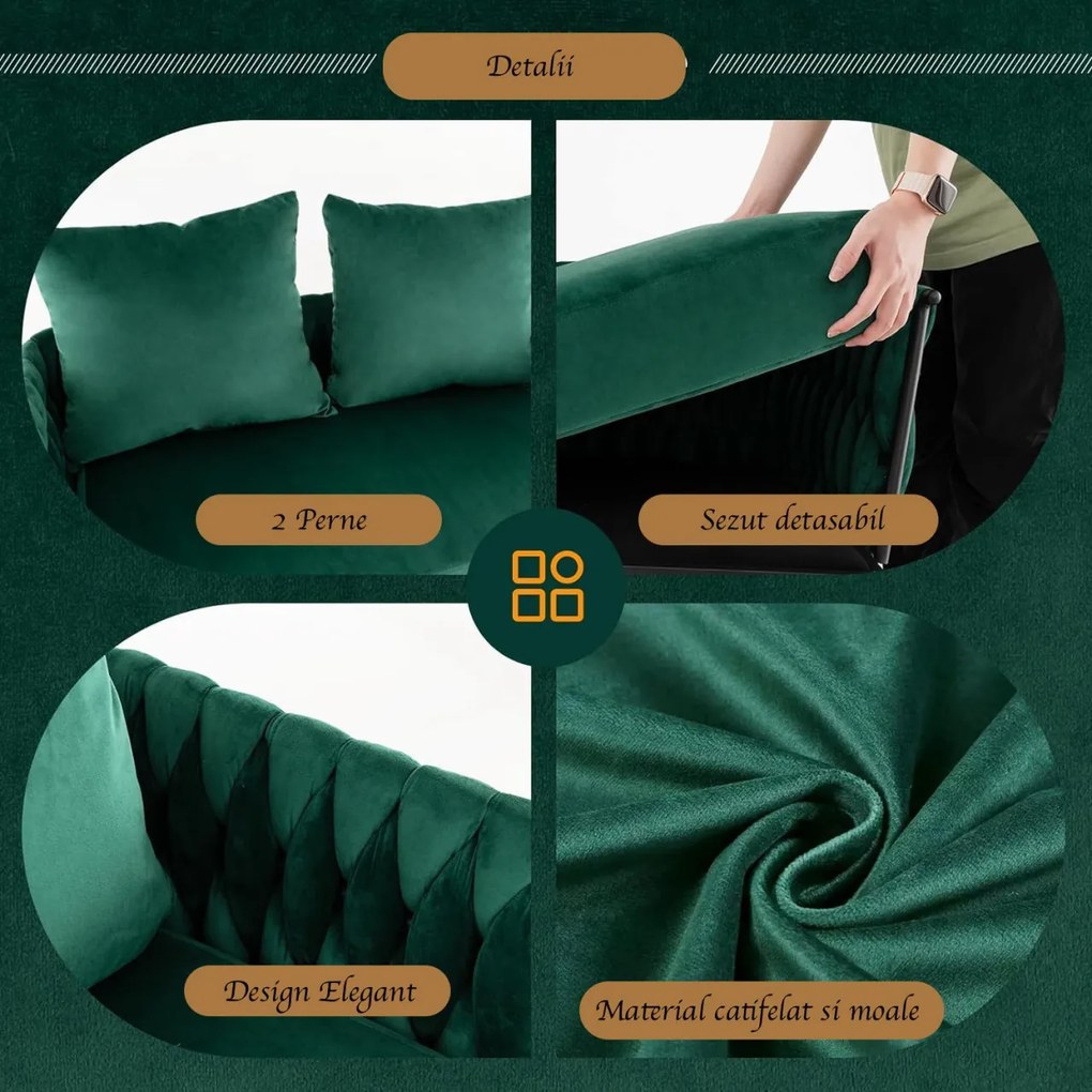 CAV1 - Canapea dubla 109 cm, bancuta, divan, fotoliu, sofa, bancheta, banca living, dormitor, hol - Verde - Negru