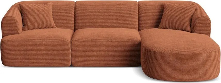 Colțar teracotă cu tapițerie din catifea reiată (cu colț pe partea dreaptă/cu șezlong) Campi – Cosmopolitan Design