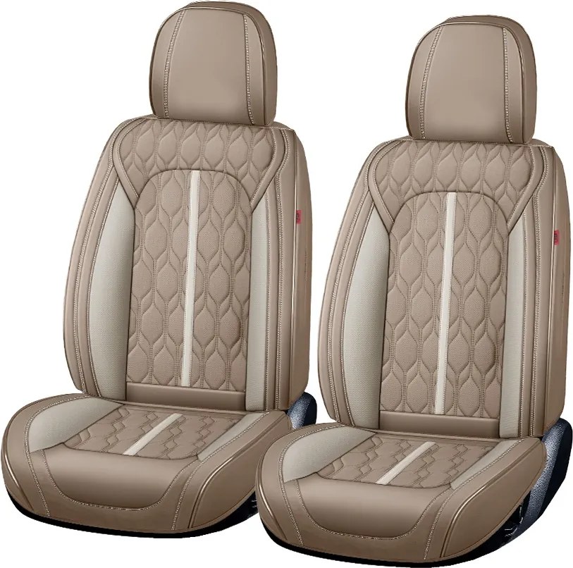 Set huse scaune Premium 5 Locuri Carguard Deluxe Piele Ecologică Perforată - Maro Deschis - Crem - protecție interior