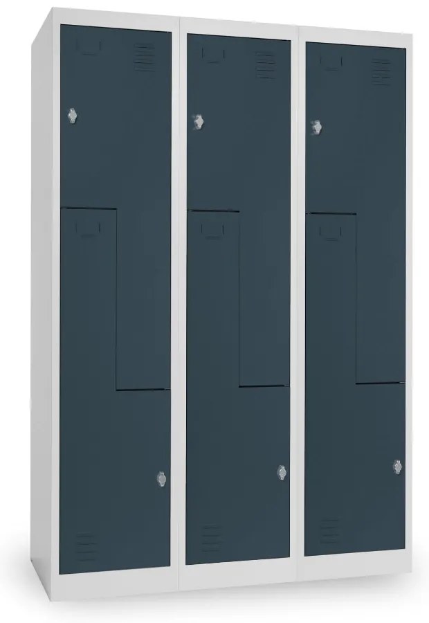 Dulap metalic Z, 3 compartimente, 120 x 50 x 180 cm, blocare cu rotire, antracit - ral 7016