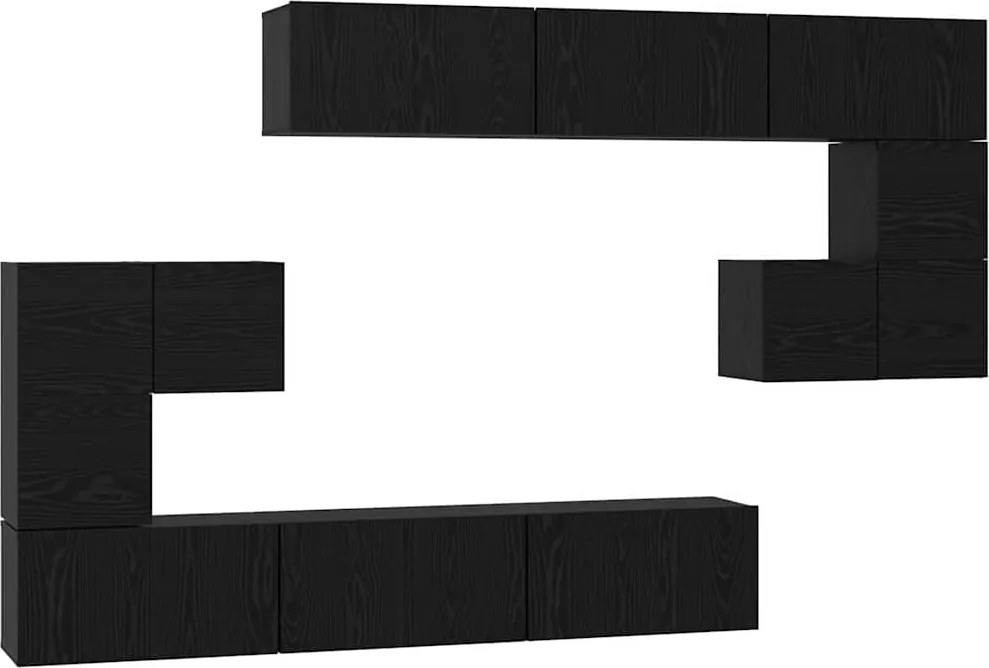 vidaXL Set comodă TV Pe perete 10 pcs Stejar Negru Lemn compozit