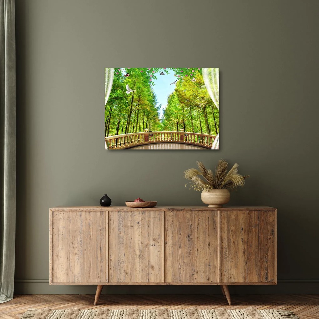 Tablou pe sticlă - Privire spre pădure (70x50 cm)