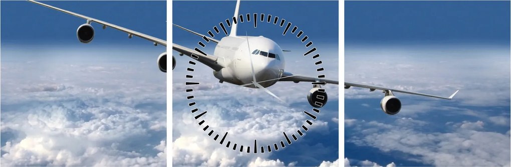 Tablou - Avion în nori (cu ceas) (90x30 cm)