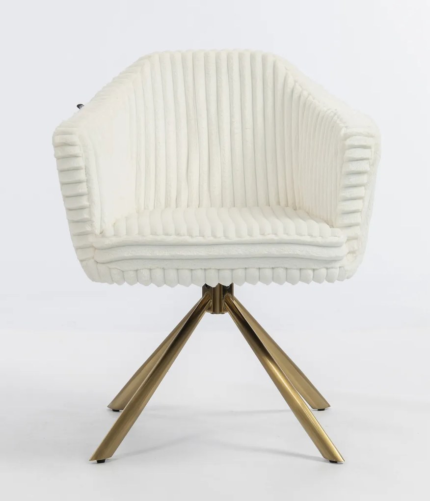 HR832 BAZĂ STEA Scaun Alb Teddy Cord cu Bază Aurie