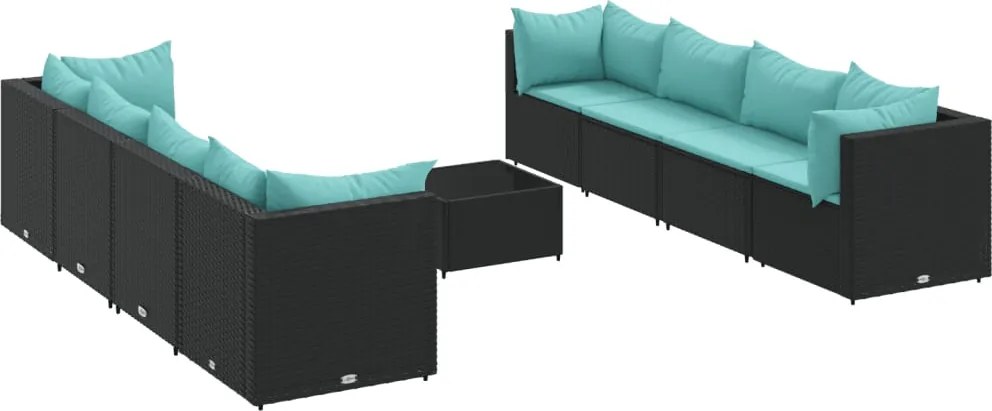 vidaXL Set mobilier de grădină cu perne, 9 piese, negru, poliratan