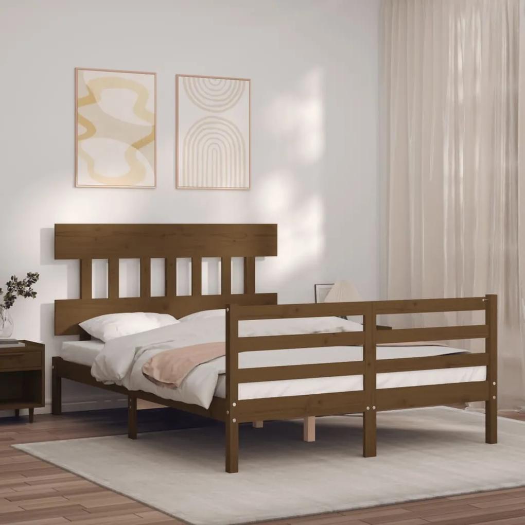 3195159 vidaXL Cadru de pat cu tăblie, maro miere, 140x200 cm, lemn masiv
