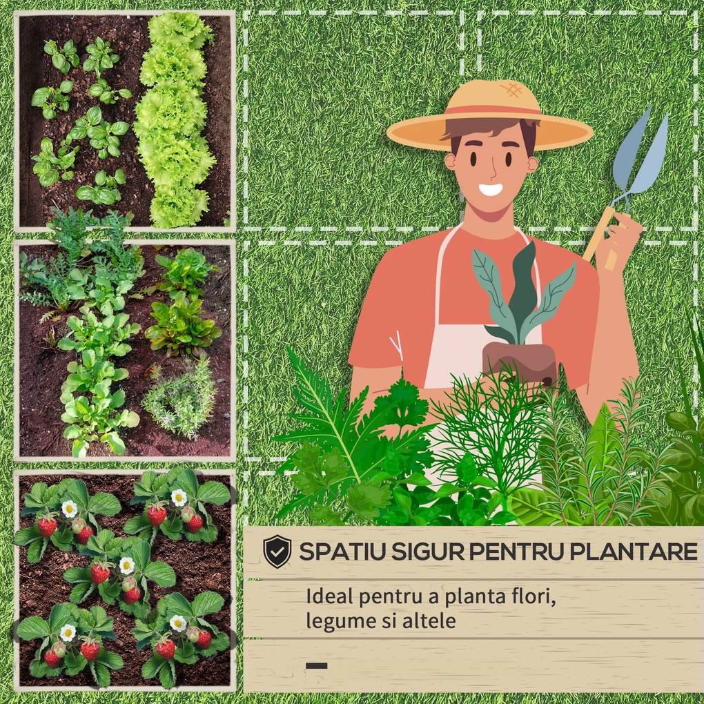 Outsunny Pat pentru Gradina de Legume Inaltat din Lemn, Jardiniera de Gradina pentru Plante, Legume si Ierburi Aromatice, 117x117x30cm