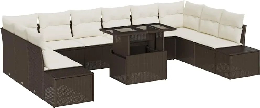 vidaXL Set de canapele pentru grădină 11 pcs Maro Rattan poli